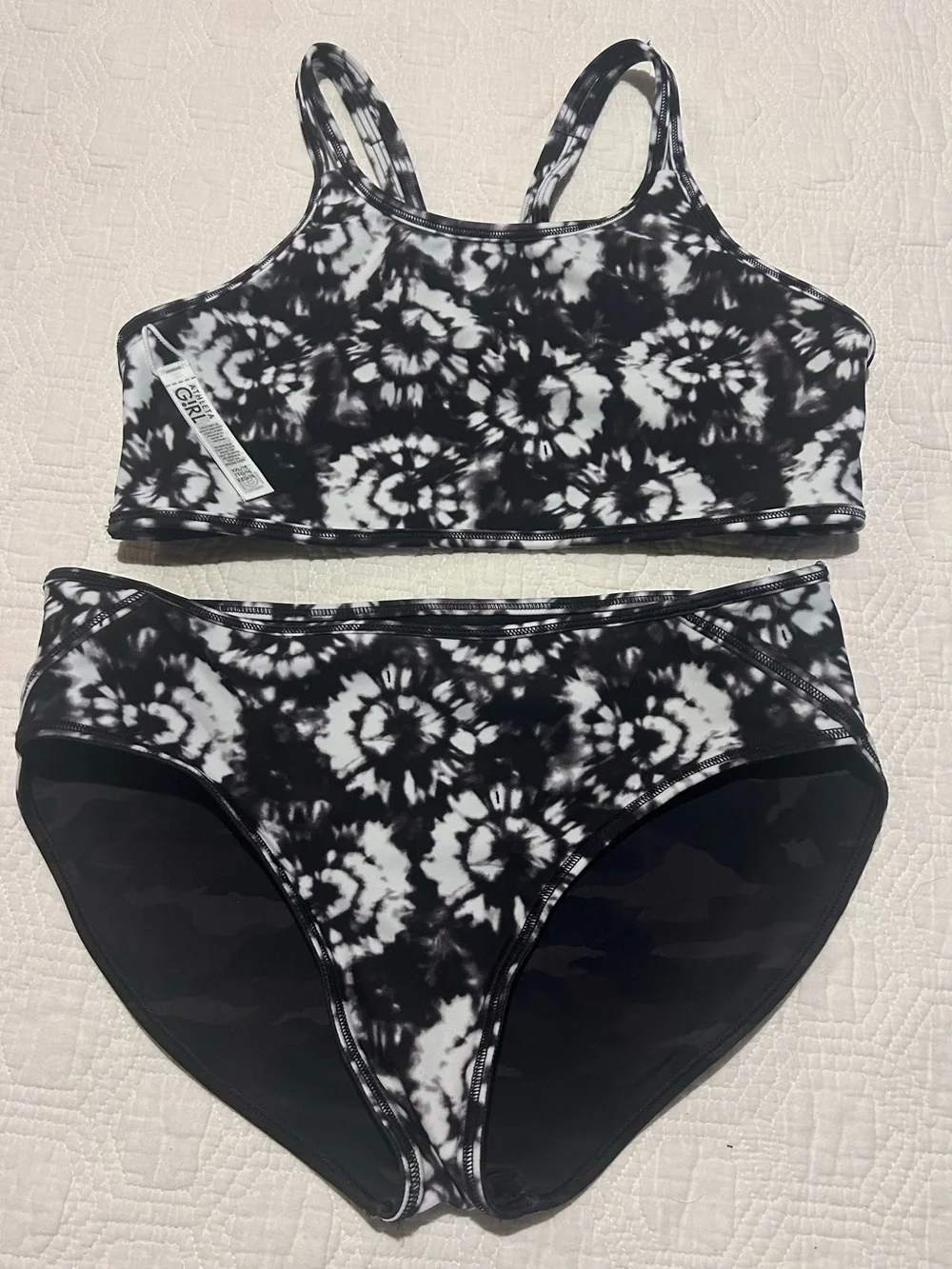 Athleta Girl Reversible Black/White Tie-Dye/Camouflage Bikini Set Size XXL (16)